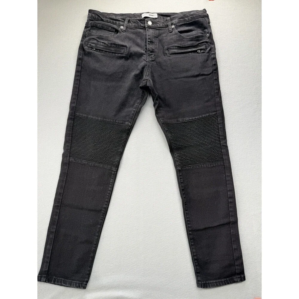 Fashion Nova Men Moto Skinny Jeans Black Stretch Biker Zip Pocket 38x30 Mens